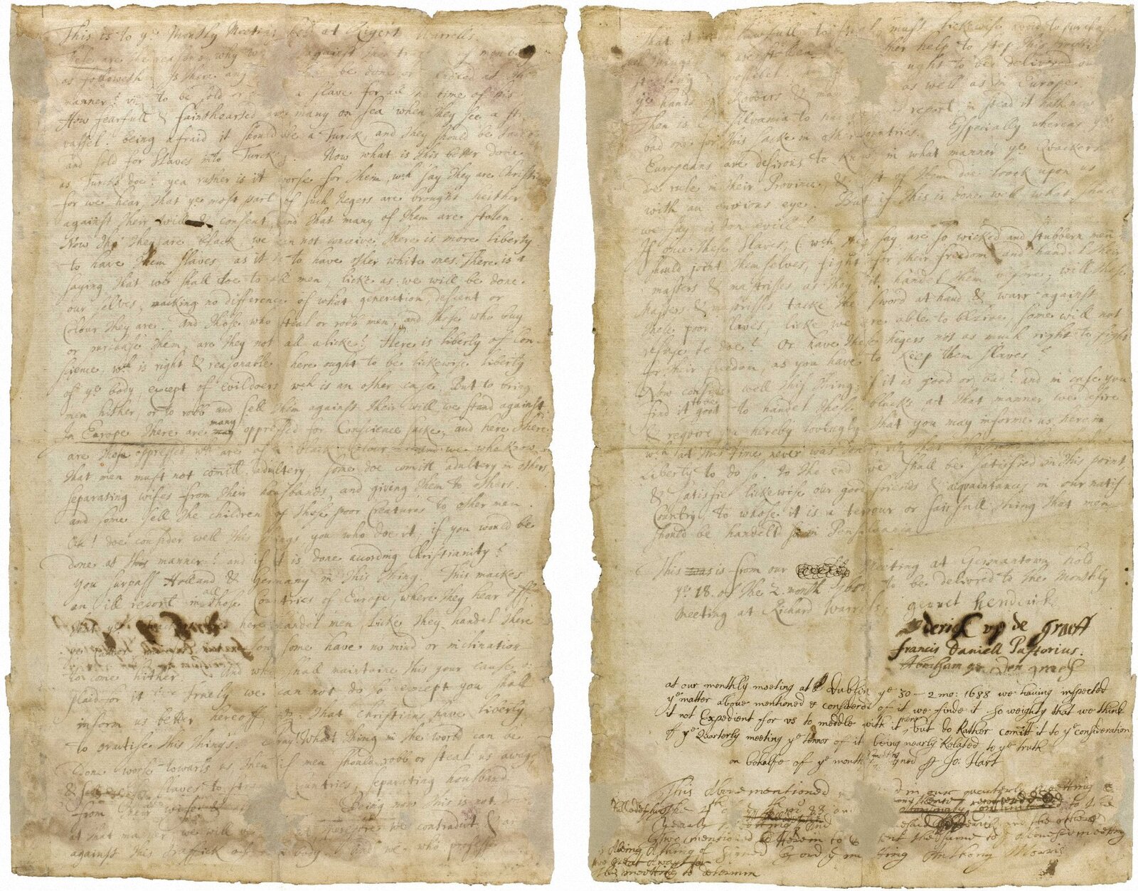 The petition was the first  American public document to protest slavery. It was also one of the first written public declarations of universal human rights.