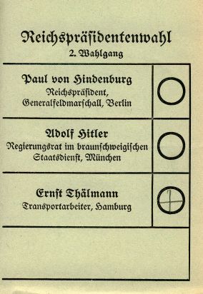 Stimmzettel zur Reichspräsidentenwahl 1932