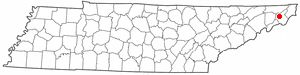 Location of the Watauga settlement on modern map of Tennessee