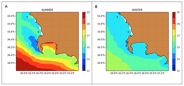 Sea surface temperatures False Bay