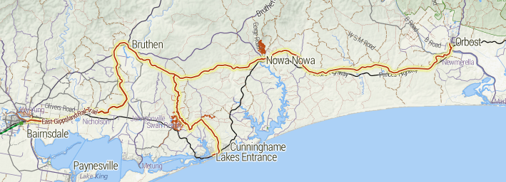 Map of East Gippsland Rail Trail Stevage