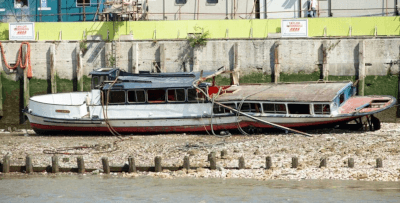 Marchioness, damaged and beached