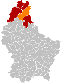 Map showing, in orange, the Clervaux commune