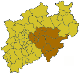 Map of North Rhine-Westphalia highlighting the  Regierungsbezirk of Arnsberg