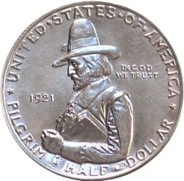 Pilgrim tercentenary half dollar commemorative obverse