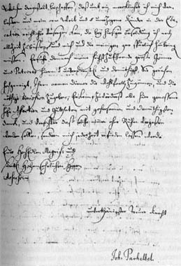 Pachelbels autograph letter