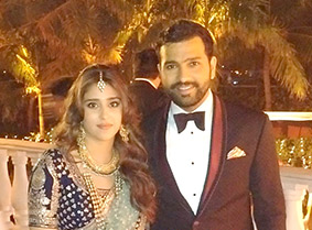 Rohit Sharma with Ritika Sajdeh (cropped)