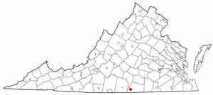 Location of Clarksville in Mecklenburg County, Virginia