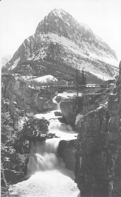 Mt. Rising Wolf and waterfall, Glacier National Park, Montana