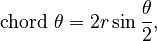 \mathrm{chord}\ \theta = 2 r\sin \frac{\theta}{2}, 