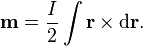 \mathbf{m}=\frac{I}{2}\int\mathbf{r}\times{\rm d}\mathbf{r}.