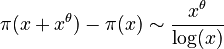 \pi(x + x^\theta) - \pi(x) \sim \frac{x^\theta}{\log(x)}