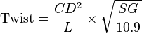 \mathrm{Twist} = \frac{C D^2}{L} \times \sqrt{\frac{SG}{10.9}}