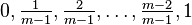 0, \tfrac 1 {m-1}, \tfrac 2 {m-1}, \ldots, \tfrac {m-2} {m-1}, 1