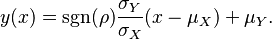 
    y(x) = \sgn (\rho)\frac{\sigma_Y}{\sigma_X} (x - \mu _X) + \mu_Y.
  