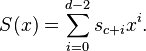 S(x)=\sum_{i=0}^{d-2}s_{c+i}x^i.