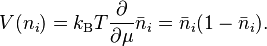  V(n_i) = k_{\rm B}T\frac{\partial}{\partial \mu}\bar{n}_i= \bar{n}_i(1-\bar{n}_i).