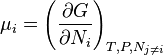 \mu_i=\left(\frac{\partial G}{\partial N_i}\right)_{T,P,N_{j\neq i}}