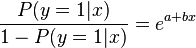 {P(y = 1|x) \over 1 - P(y = 1|x)} = e^{a+bx}