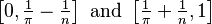 {\textstyle \left[0, \frac{1}{\pi} - \frac{1}{n}\right]\text{ and }\left[\frac{1}{\pi} + \frac{1}{n}, 1\right]}