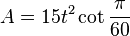 A = 15t^2 \cot \frac{\pi}{60}