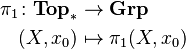 \begin{align}
   \pi_1 \colon \mathbf{Top}_* &\to \mathbf{Grp} \\
   (X, x_0) &\mapsto \pi_1(X, x_0)
 \end{align}