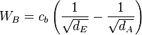 W_B = c_b \left ( \frac{1}{\sqrt{d_E}} - \frac{1}{\sqrt{d_A}} \right )