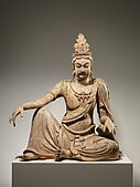 遼 彩繪木雕水月觀音菩薩像（柳木胎）-Bodhisattva Avalokiteshvara in Water Moon Form (Shuiyue Guanyin) MET DP163982