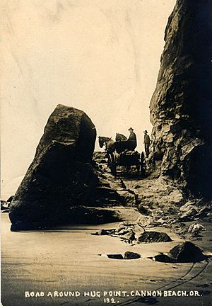 Wagon crossing Hug Point, Oregon