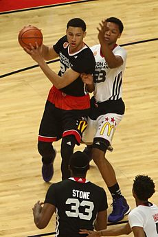 20150401 MCDAAG Ben Simmons posts Ivan Rabb (2)