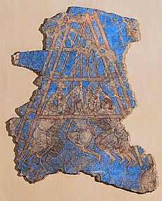 Arabs besieging the city of Samarkand, captured in 722 CE, Palace of Devastich (706-722), Penjikent mural