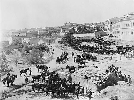 Cavalry watering at Mary's Well in Nazareth 1918 (AWM image B00273)