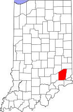 Map of Indiana highlighting Ripley County