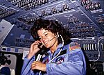 Sally Ride, America's first woman astronaut communicates with ground controllers from the flight deck - NARA - 541940.jpg