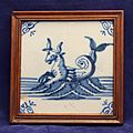 17th century delft tile seamonster