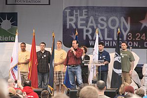 Greg Graffin of Bad Religion sings the National Anthem at the Reason Rally. National Mall, Washington, DC, 2012