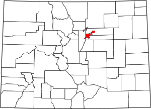 Map of Colorado highlighting Denver County