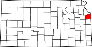 Map of Kansas highlighting Johnson County