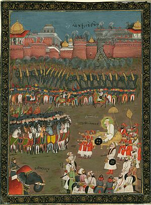 Emperor Aurangzebe at the siege of Golconda, 1687