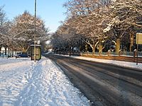 Snow covered A1130 north-bound to the A66