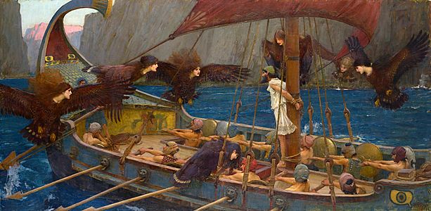 WATERHOUSE - Ulises y las Sirenas (National Gallery of Victoria, Melbourne, 1891. Óleo sobre lienzo, 100.6 x 202 cm)