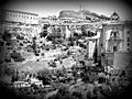 A black and white photo taken in Cuenca Spain