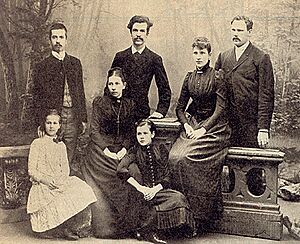 Back row from left Ilmari, Kaarle, Helmi with spouse E.N. Setälä; in front Aune, Helena née Cleve, Aino 1890s maybe