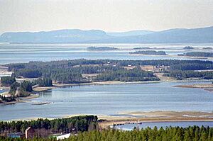 The lake at Storuman seen from the hills above the town