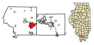 Location of Carbondale in Jackson & Williamson Counties, Illinois.