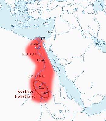 Kushite heartland, and Kushite Empire of the 25th dynasty of Egypt, circa 700 BC.