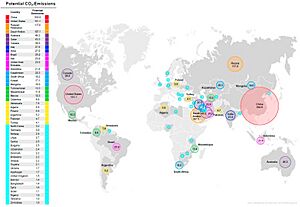 Potential CO2 emissions from large fossil fuel projects 'carbon bombs' per country