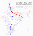 Renumbered National Highways map of India (Schematic) hilight 19 44