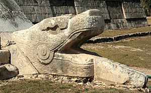 Serpent head at the base of El Castillo