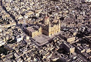 Aerial view of Żejtun with the parish church at the centre